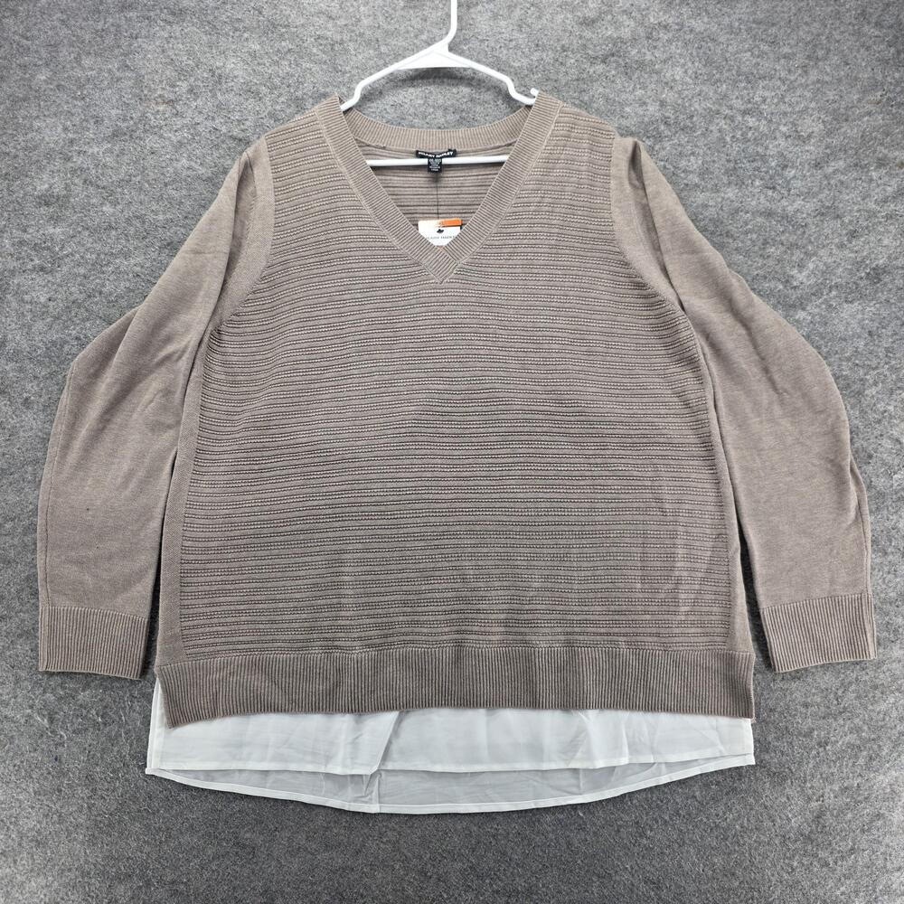 Hilary Radley Sweater Tunic Womens XXL Beige V-Neck Lightweight Layered Hem